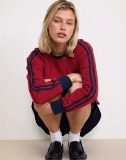 Motel Rocks Basic Tops | Long Sleeve Tops-Prata Long Sleeve Top in Adrenaline Red with Navy Binding adrenalineredwithnavybinding