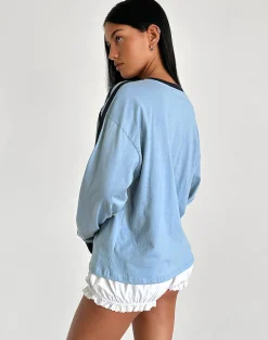 Motel Rocks Basic Tops | Long Sleeve Tops-Prata Long Sleeve Top in Nantucket Blue with Navy Binding NantucketBluewithNavyBinding
