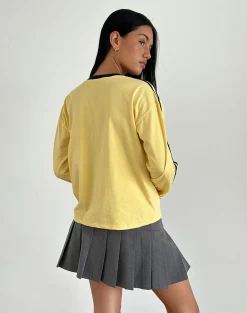 Motel Rocks Basic Tops | Long Sleeve Tops-Prata Long Sleeve Top in Lemonade with Navy Binding LemonadewithNavyBinding
