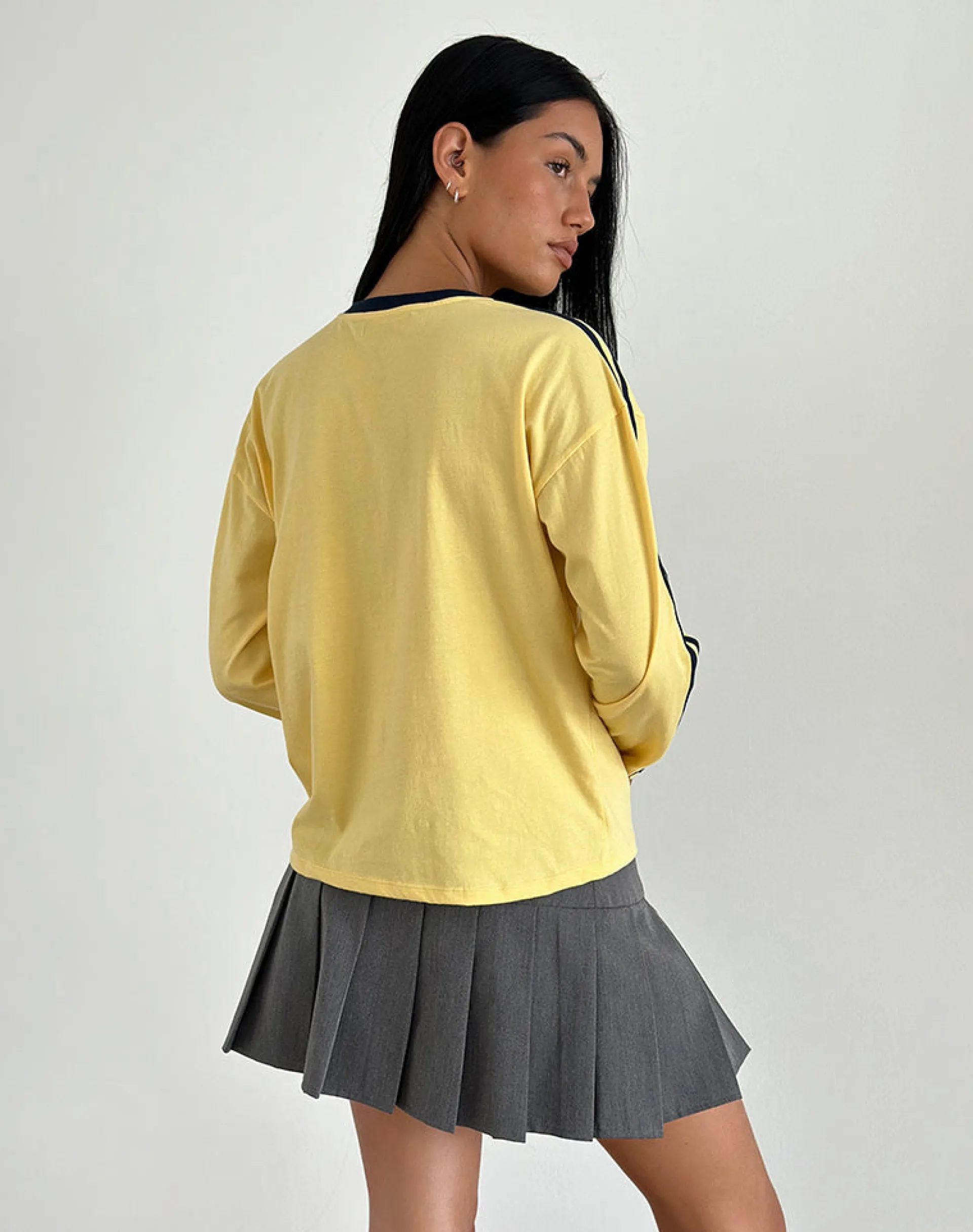 Motel Rocks Basic Tops | Long Sleeve Tops-Prata Long Sleeve Top in Lemonade with Navy Binding LemonadewithNavyBinding