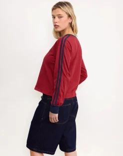 Motel Rocks Basic Tops | Long Sleeve Tops-Prata Long Sleeve Top in Adrenaline Red with Navy Binding adrenalineredwithnavybinding