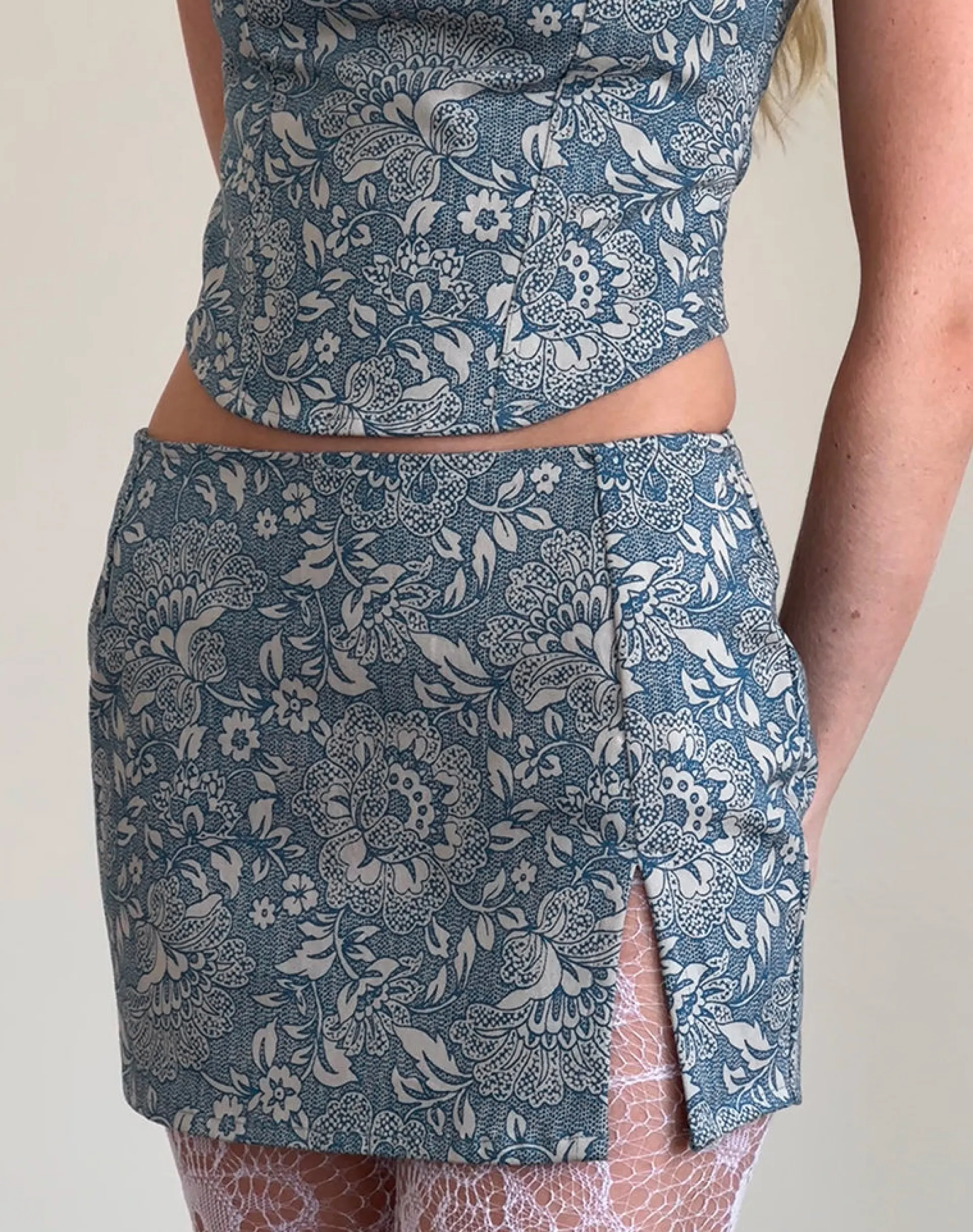 Motel Rocks Co-Ords | Printed Skirts-Pravara Mini Skirt in Blue Ornate Print
