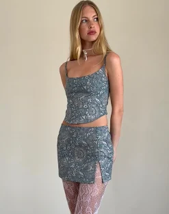 Motel Rocks Co-Ords | Printed Skirts-Pravara Mini Skirt in Blue Ornate Print