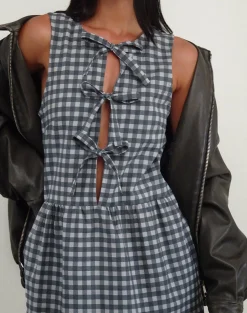 Motel Rocks Day Dresses | Midi Dresses-Prelith Midi Dress in Black Grey Tonal Gingham