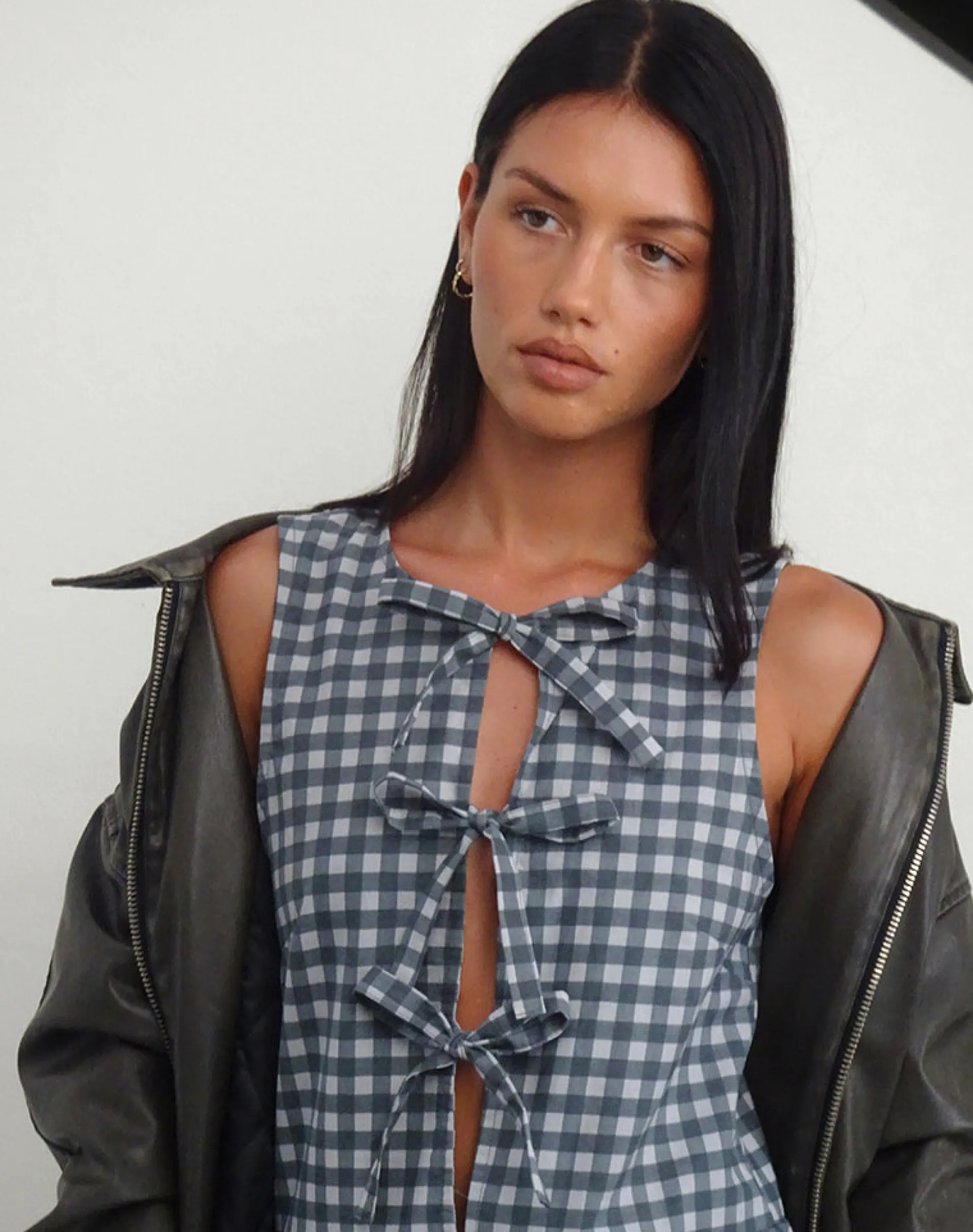 Motel Rocks Day Dresses | Midi Dresses-Prelith Midi Dress in Black Grey Tonal Gingham