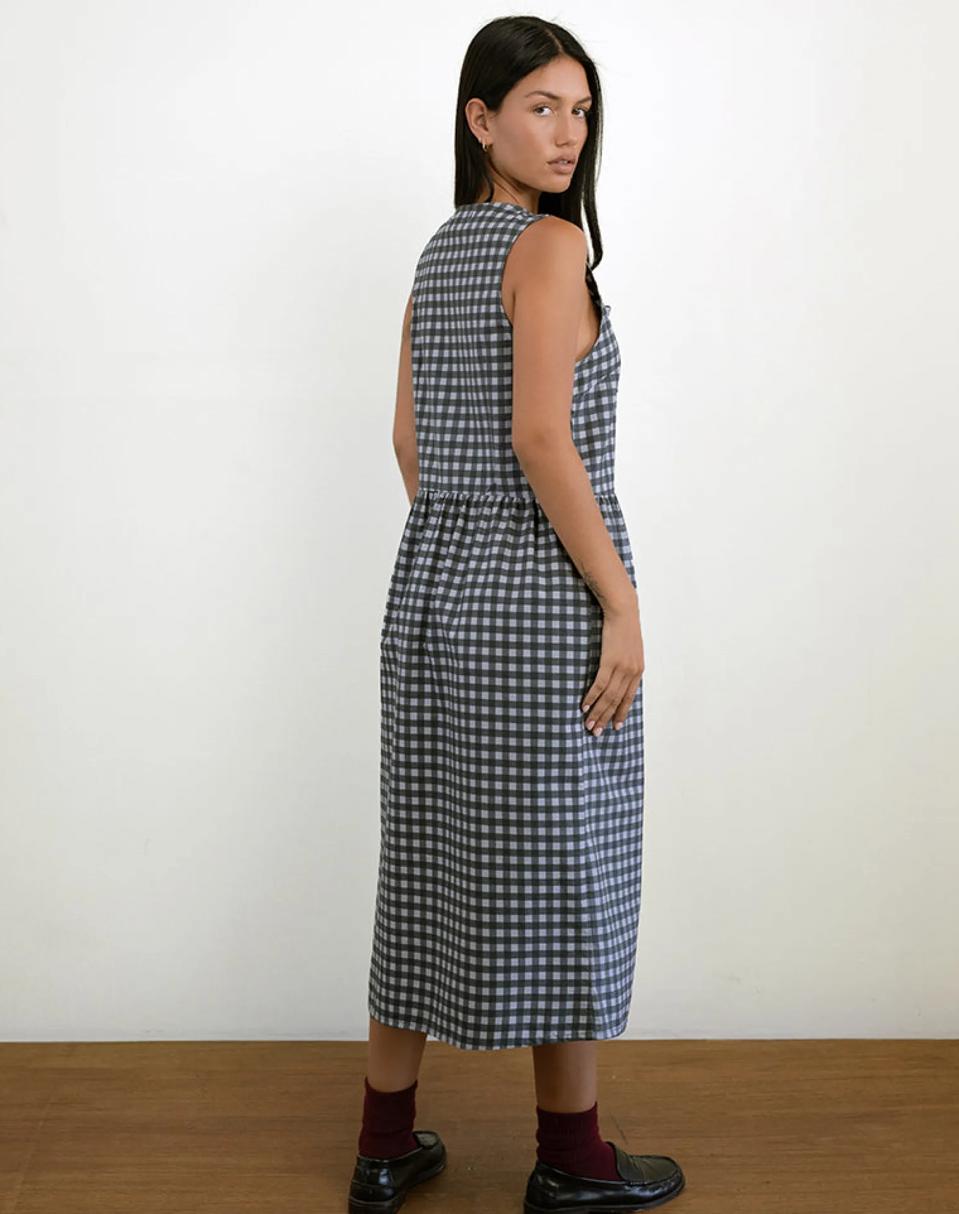 Motel Rocks Day Dresses | Midi Dresses-Prelith Midi Dress in Black Grey Tonal Gingham