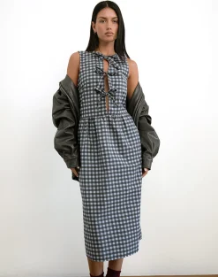 Motel Rocks Day Dresses | Midi Dresses-Prelith Midi Dress in Black Grey Tonal Gingham