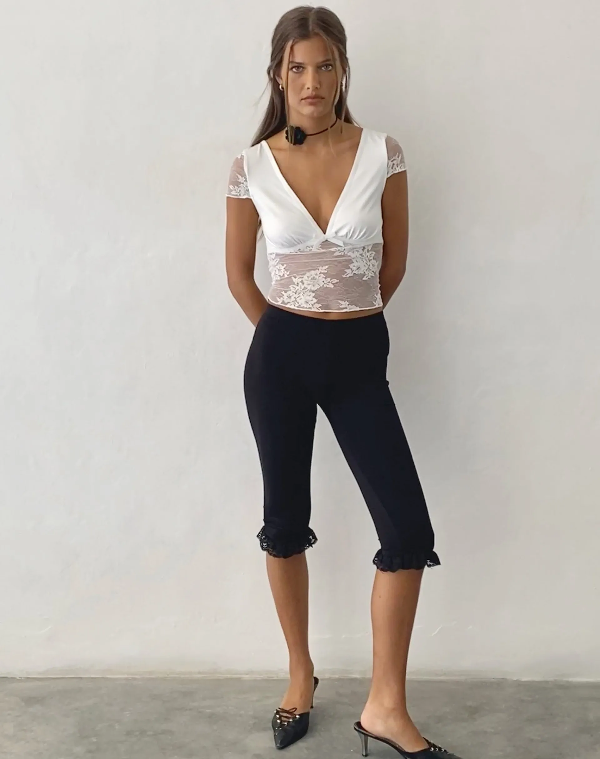 Motel Rocks Lace Tops-Prili Plunge Top in Lace Ivory LaceIvory