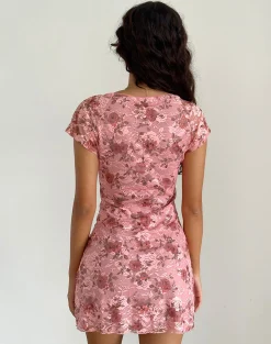 Motel Rocks Printed Dresses | Day Dresses-Prinsa Dress in Pink Lace Floral Bloom PinkLaceFloralBloom