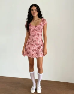 Motel Rocks Printed Dresses | Day Dresses-Prinsa Dress in Pink Lace Floral Bloom PinkLaceFloralBloom