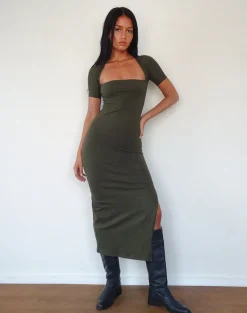 Motel Rocks Basics | Day Dresses-Quala Midi Dress in Olive