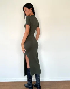 Motel Rocks Basics | Day Dresses-Quala Midi Dress in Olive