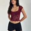 Motel Rocks Printed Tops | Going Out Tops-Rada Top in Botanical Flocked Maroon BotanicalFlockedMaroon