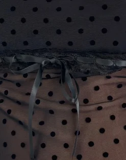 Motel Rocks Printed Tops | Going Out Tops-Rada Top in Flocked Mesh Basic Polka Black FlockedMeshBasicPolkaBlack
