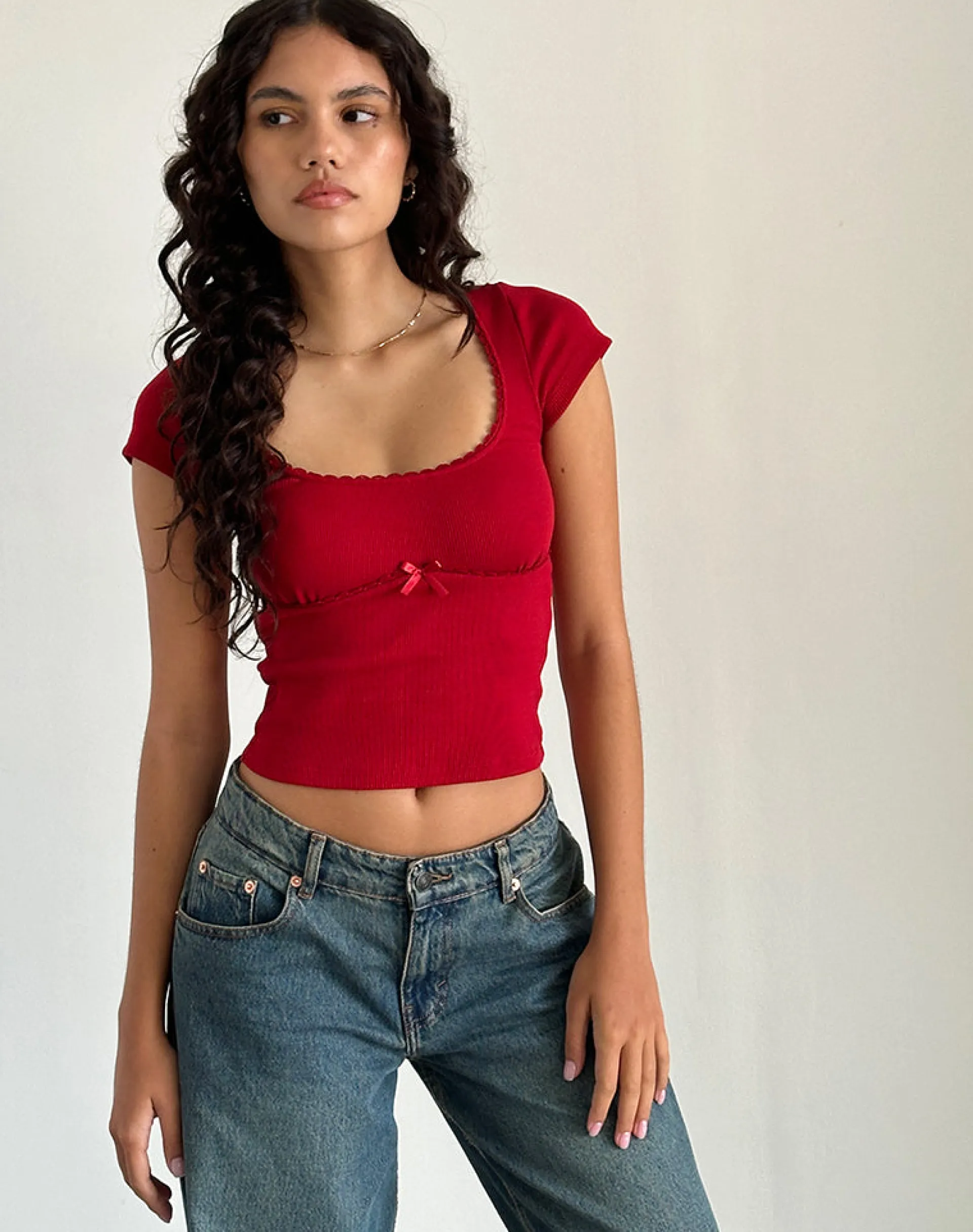 Motel Rocks Basics | Basic Tops-Rada Top in Rib Adrenaline Red RibAdrenalineRed