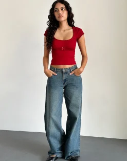 Motel Rocks Basics | Basic Tops-Rada Top in Rib Adrenaline Red RibAdrenalineRed