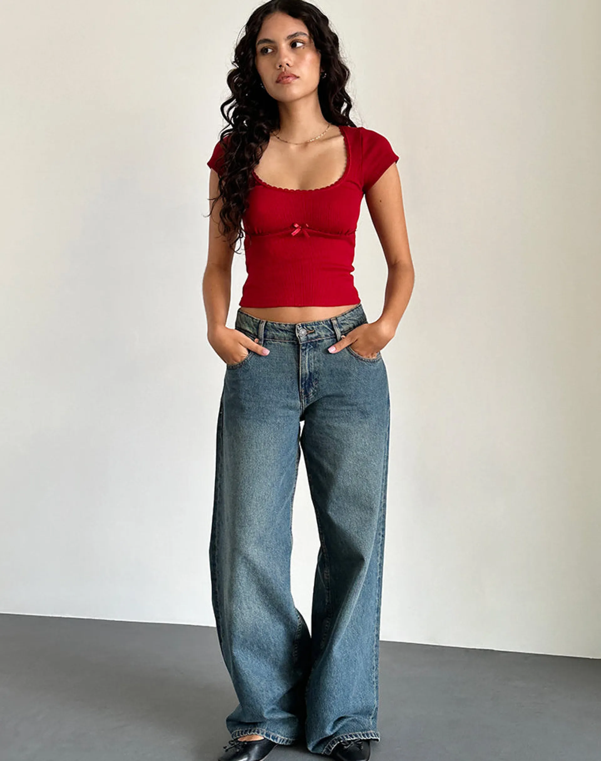 Motel Rocks Basics | Basic Tops-Rada Top in Rib Adrenaline Red RibAdrenalineRed