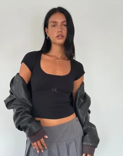 Motel Rocks Basics | Basic Tops-Rada Top in Rib Black RibBlack