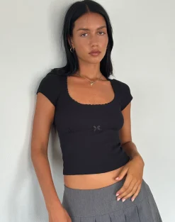 Motel Rocks Basics | Basic Tops-Rada Top in Rib Black RibBlack