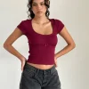 Motel Rocks Basic Tops-Rada Top in Rib Burgundy RibBurgundy