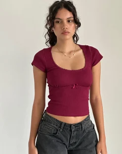Motel Rocks Basic Tops-Rada Top in Rib Burgundy RibBurgundy