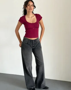 Motel Rocks Basic Tops-Rada Top in Rib Burgundy RibBurgundy