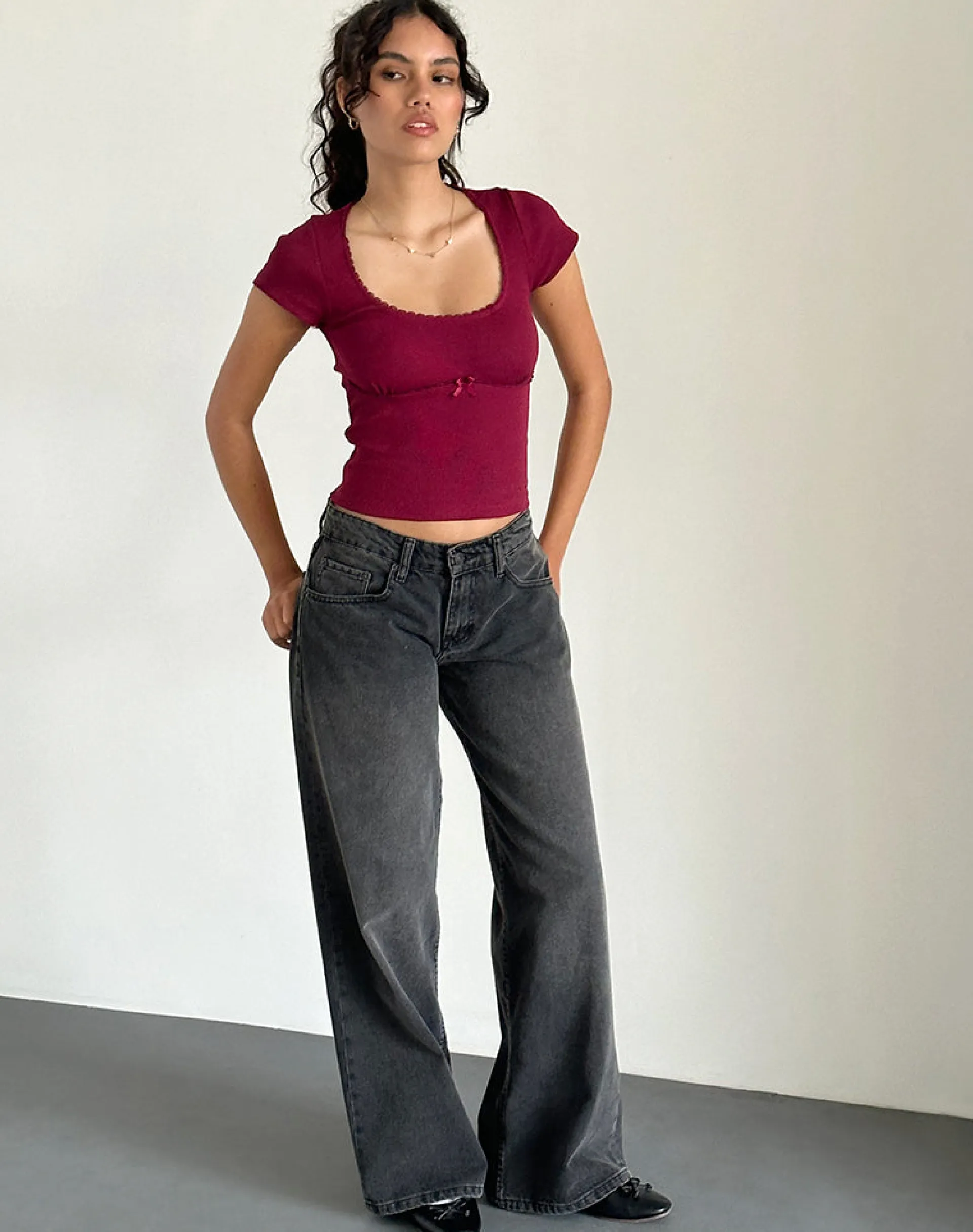 Motel Rocks Basic Tops-Rada Top in Rib Burgundy RibBurgundy
