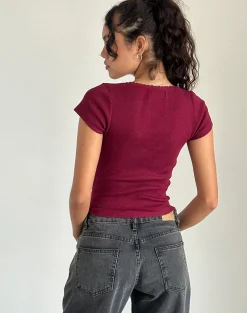 Motel Rocks Basic Tops-Rada Top in Rib Burgundy RibBurgundy