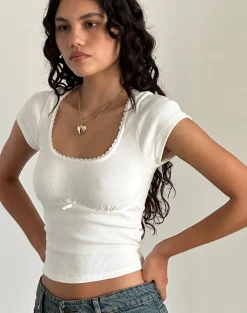 Motel Rocks Basics | Basic Tops-Rada Top in Rib Off White RibOffWhite