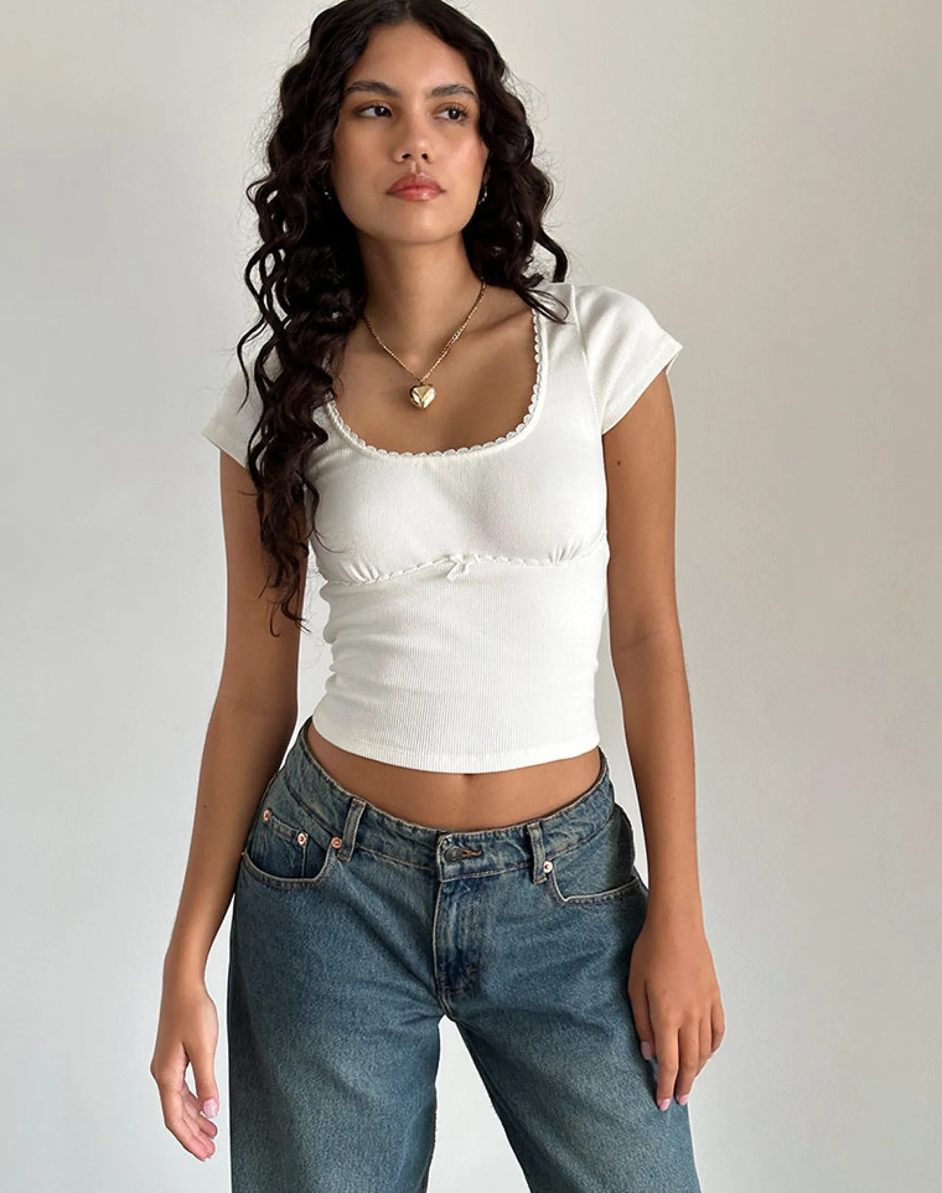 Motel Rocks Basics | Basic Tops-Rada Top in Rib Off White RibOffWhite