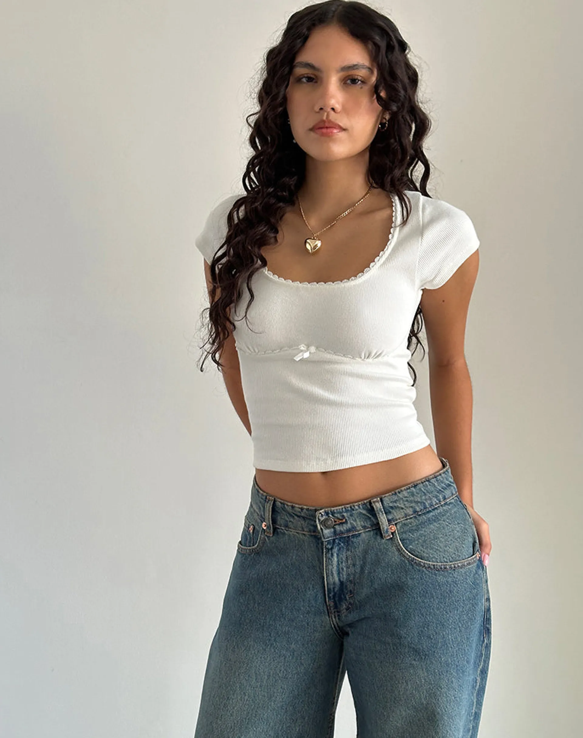 Motel Rocks Basics | Basic Tops-Rada Top in Rib Off White RibOffWhite