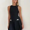 Motel Rocks Tailoring | Little Black Dresses-Radeta Mini Dress in Black with Ivory Bows