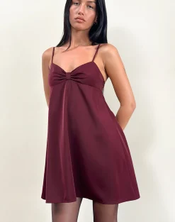 Motel Rocks Mini Dresses-Rafaila Mini Slip Dress in Satin Burgundy