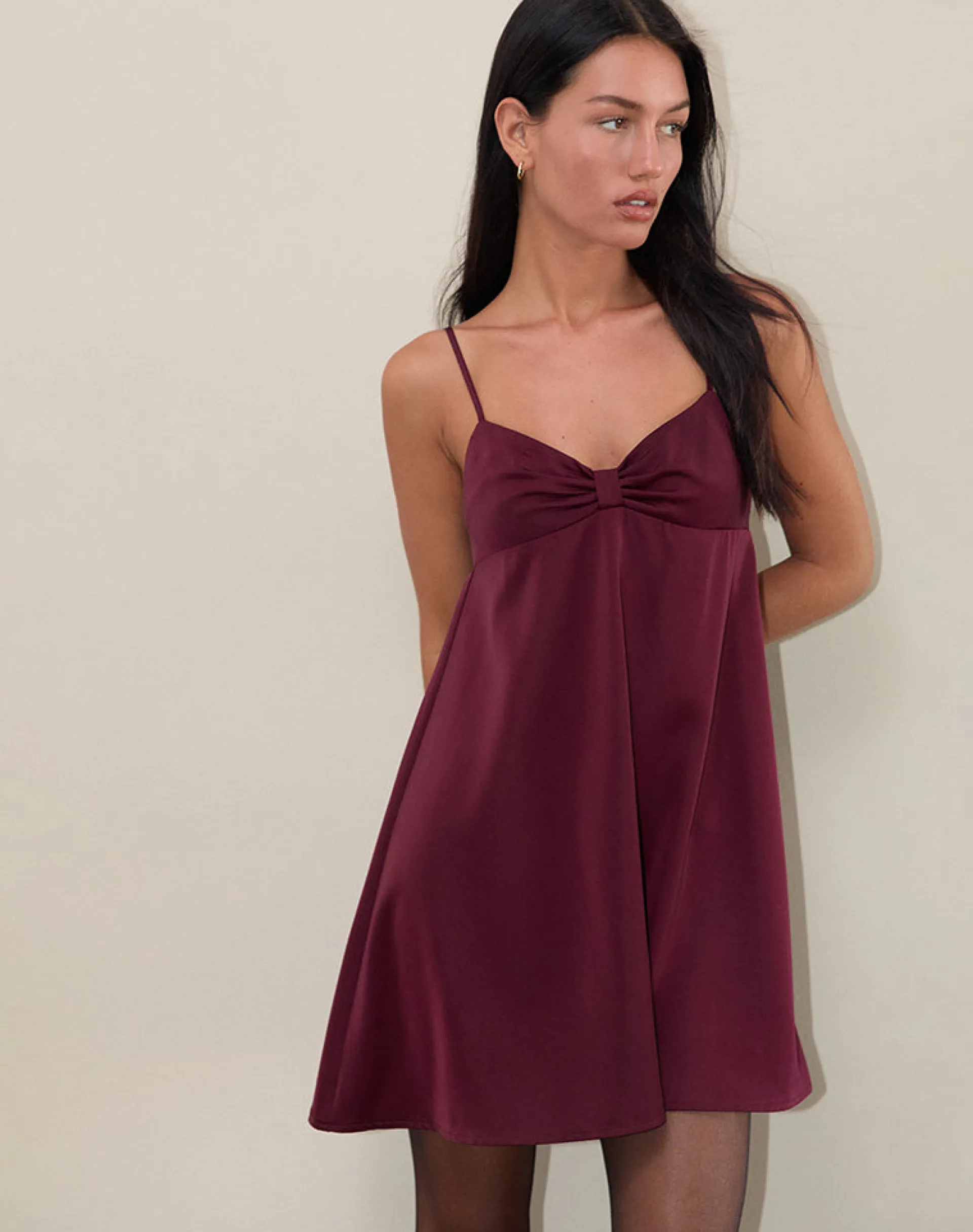 Motel Rocks Mini Dresses-Rafaila Mini Slip Dress in Satin Burgundy