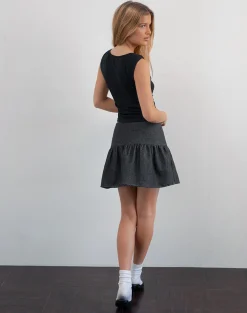 Motel Rocks Pleated Skirts | Mini Skirts-Raffita Mini Skirt in Black Denim Chambray BlackDenimChambray