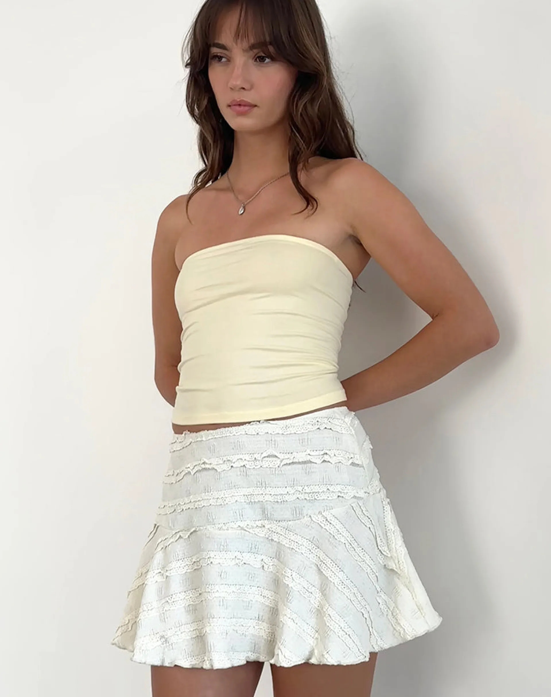 Motel Rocks Mini Skirts-Ragna Mini Skirt in Crinkle Ivory CrinkleIvory