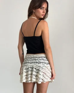 Motel Rocks Mini Skirts-Ragna Unlined Mini Skirt in Ivory Lace IvoryLace