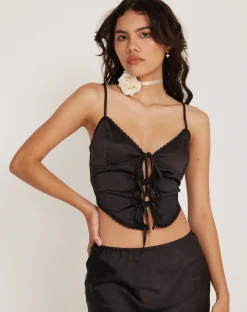 Motel Rocks Basic Tops-Rahela Cami Top in Satin Black