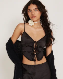 Motel Rocks Basic Tops-Rahela Cami Top in Satin Black