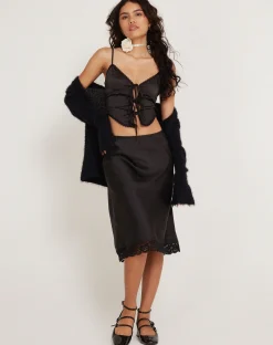 Motel Rocks Basic Tops-Rahela Cami Top in Satin Black