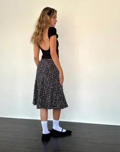 Motel Rocks Printed Skirts | Midi Skirts-Rahyu Midi Skirt in Black Ditsy Romance