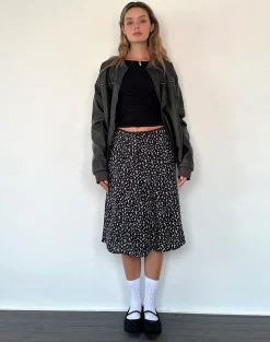 Motel Rocks Printed Skirts | Midi Skirts-Rahyu Midi Skirt in Black Ditsy Romance