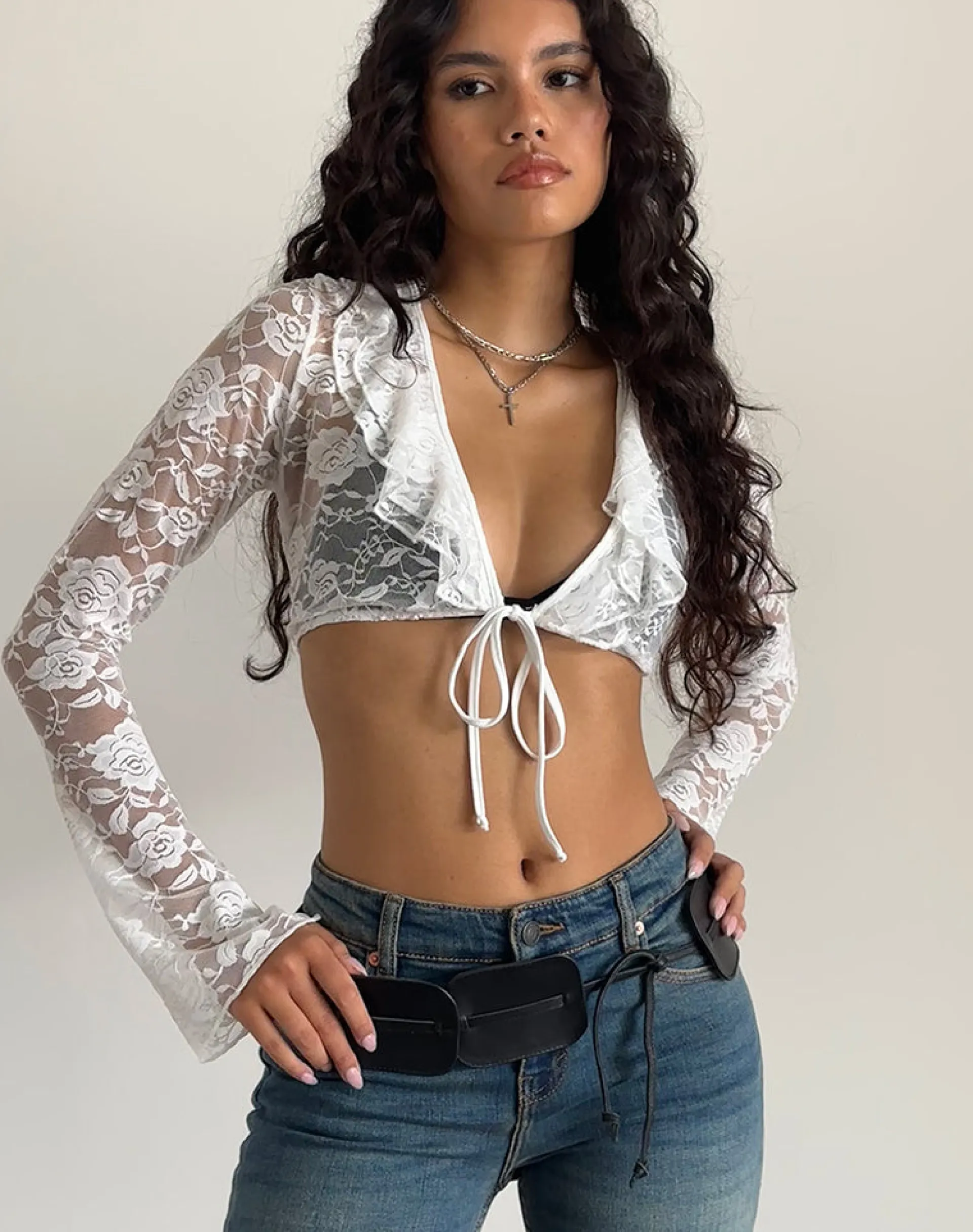 Motel Rocks Cardigans | Long Sleeve Tops-Raine Unlined Cardigan in Ivory Big Rose Lace