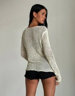 Motel Rocks Jumpers | Long Sleeve Tops-Rajiya Open Weave Jumper in Ivory
