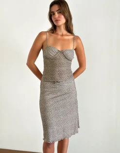 Motel Rocks Co-Ords | Printed Skirts-Rajuli Midi Skirt in Dainty Leopard Light Brown