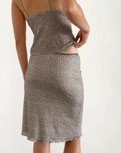 Motel Rocks Co-Ords | Printed Skirts-Rajuli Midi Skirt in Dainty Leopard Light Brown