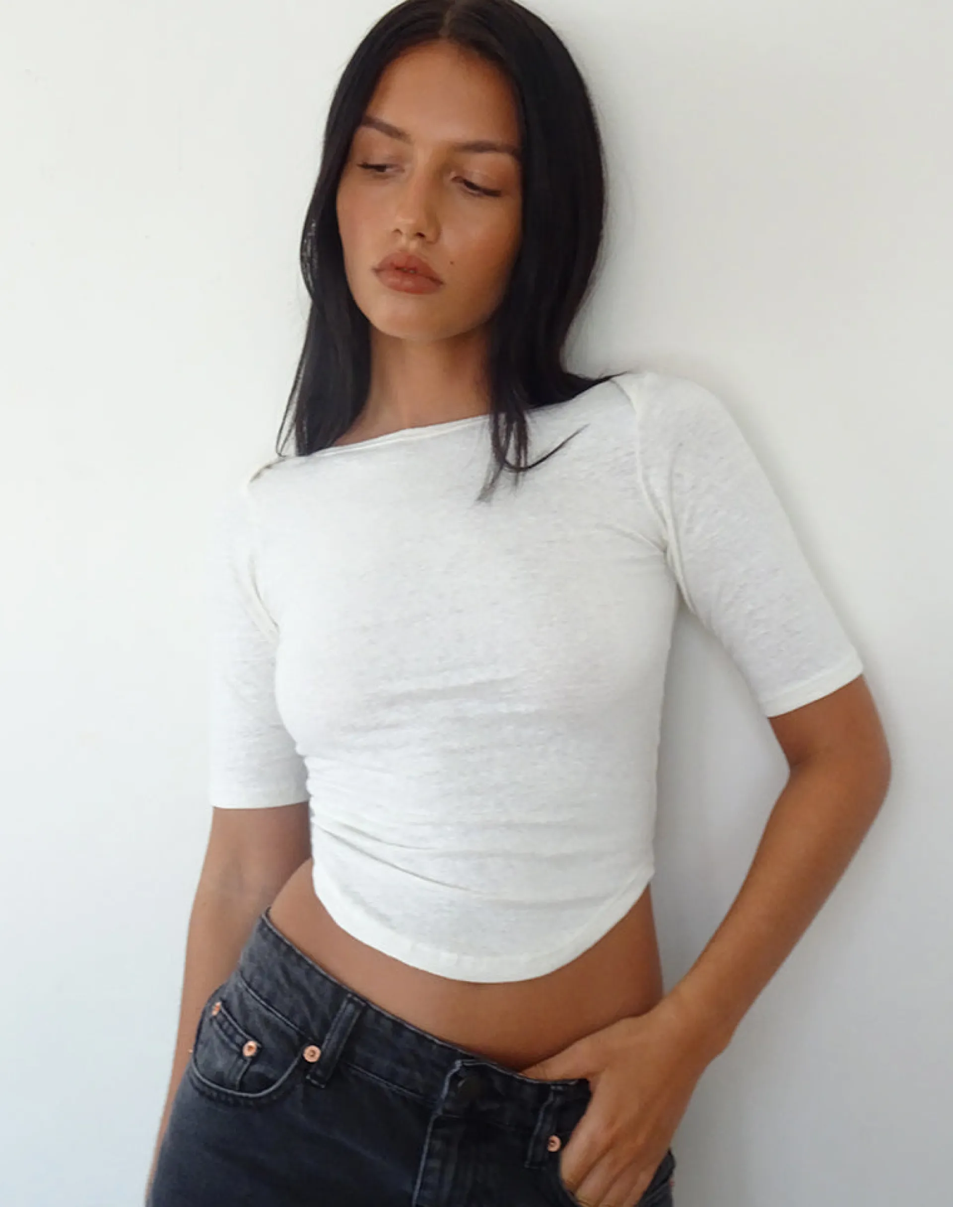 Motel Rocks Basics | Basic Tops-Ralda Curved Hem Top in Cotton Hemp White CottonHempWhite
