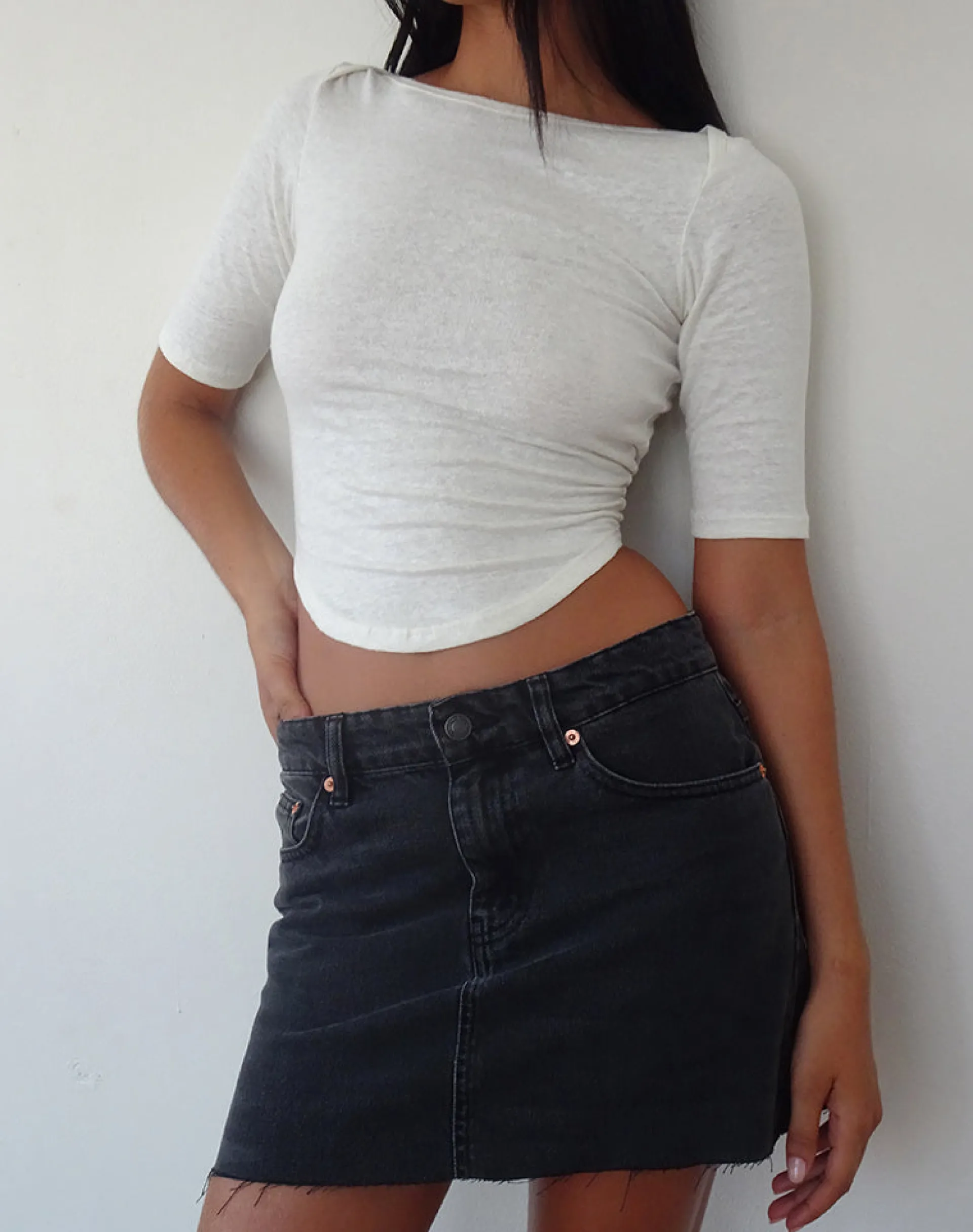 Motel Rocks Basics | Basic Tops-Ralda Curved Hem Top in Cotton Hemp White CottonHempWhite