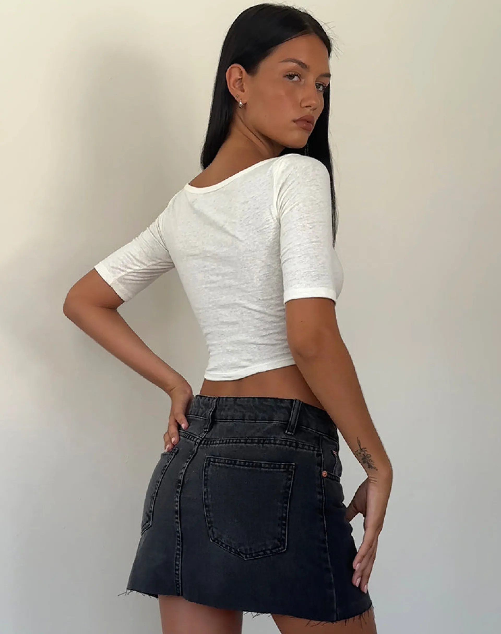Motel Rocks Basics | Basic Tops-Ralda Curved Hem Top in Cotton Hemp White CottonHempWhite