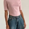 Motel Rocks Basics | Basic Tops-Ralda Curved Jersey Tee in Pink Lady PinkLady